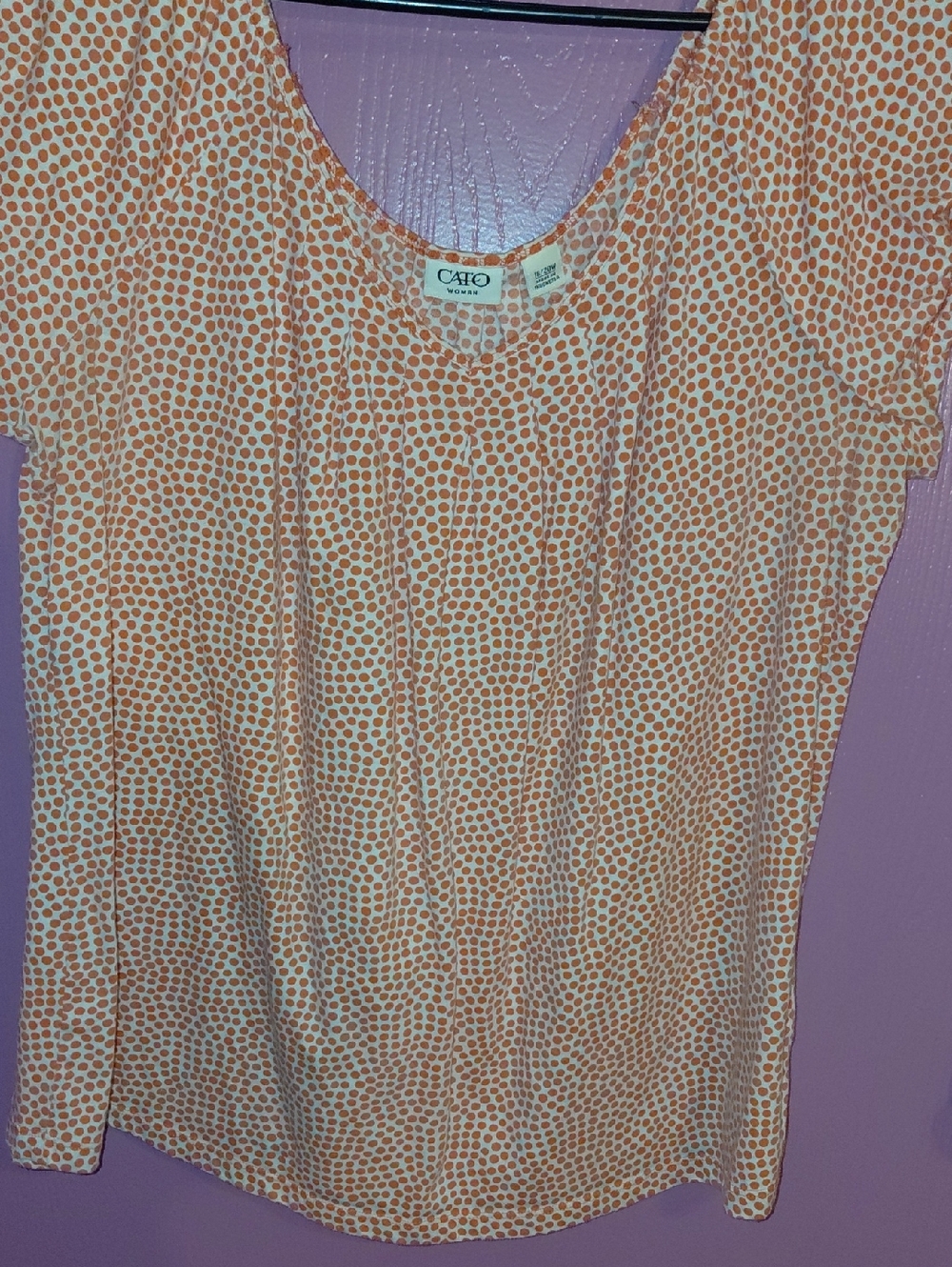 Cato Cream and Orange Dot Scoop Neck Top